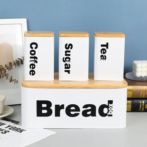 Set 4 Mbajtëse Ushqimesh Inoxi me Kapak Bambuje