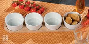Set 4 Tasa Porcelani me 1 Tabaka Bambu