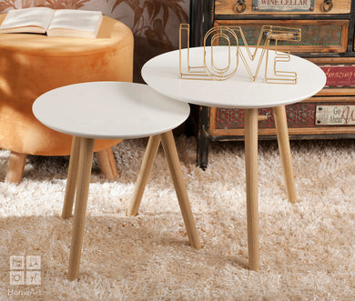 Set 2 Tavolina Mesi MDF Këmbët Druri